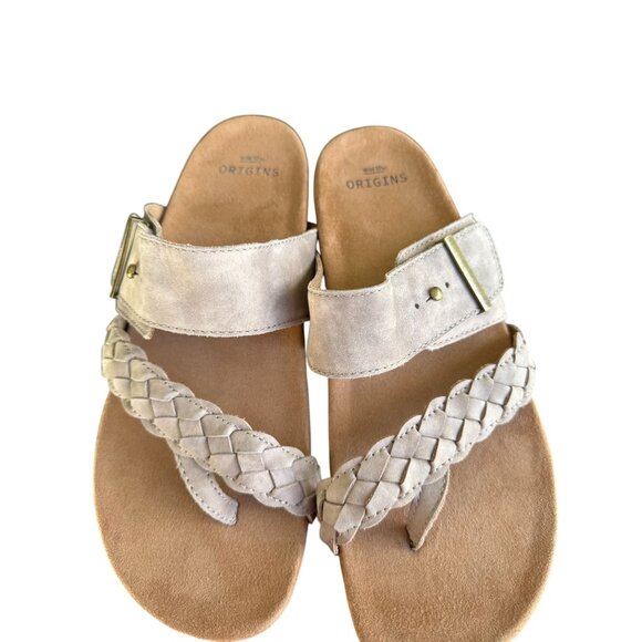 Earth Origins Onida Taupe Suede Braided Leather Sandals Size 10 Comfort Boho - Picture 5 of 9